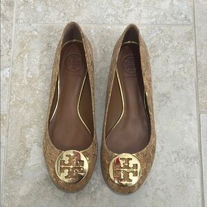 Tory Burch Brown Flats with Gold Accents